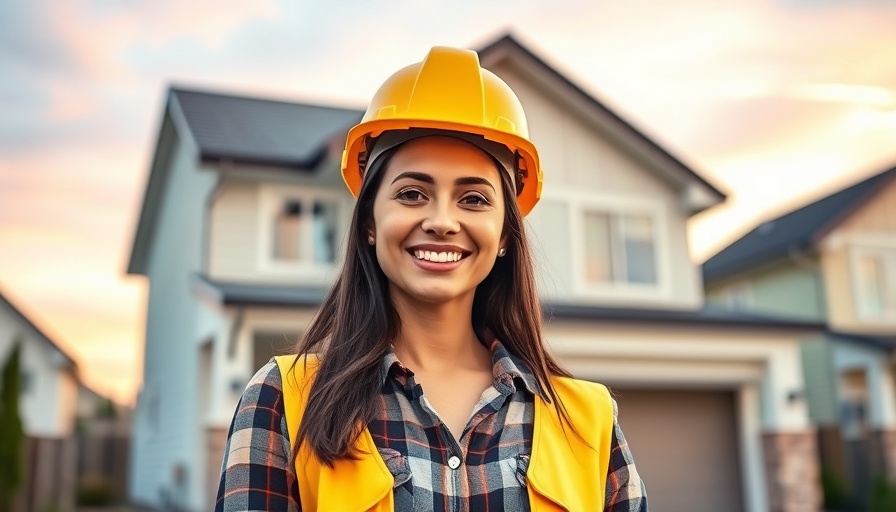Smiling woman in hard hat for real estate investment.