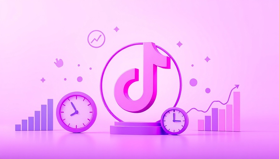 TikTok analytics concept with charts and clock in purple.