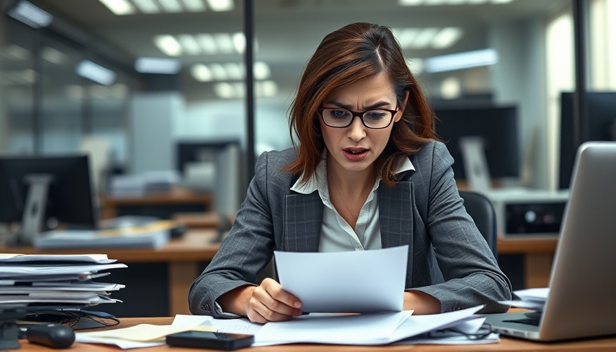Frustrated businesswoman overwhelmed by work demands, linked to turnkey rentals.