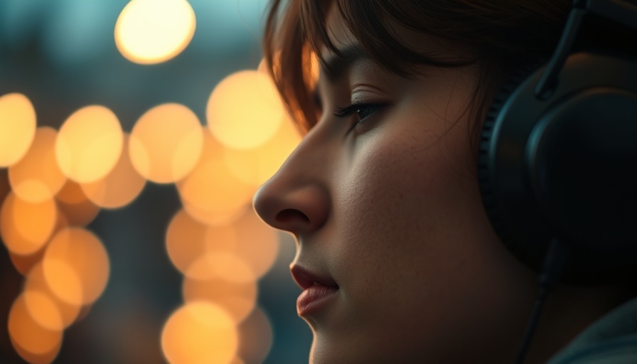 Person enjoying trending TikTok sounds with headphones, warm bokeh lights.