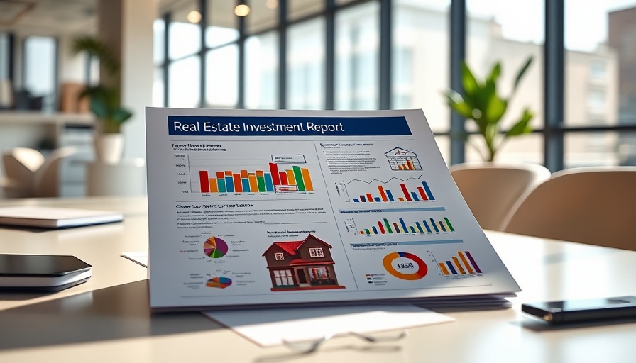 Real estate investing report on a desk with colorful graphics.