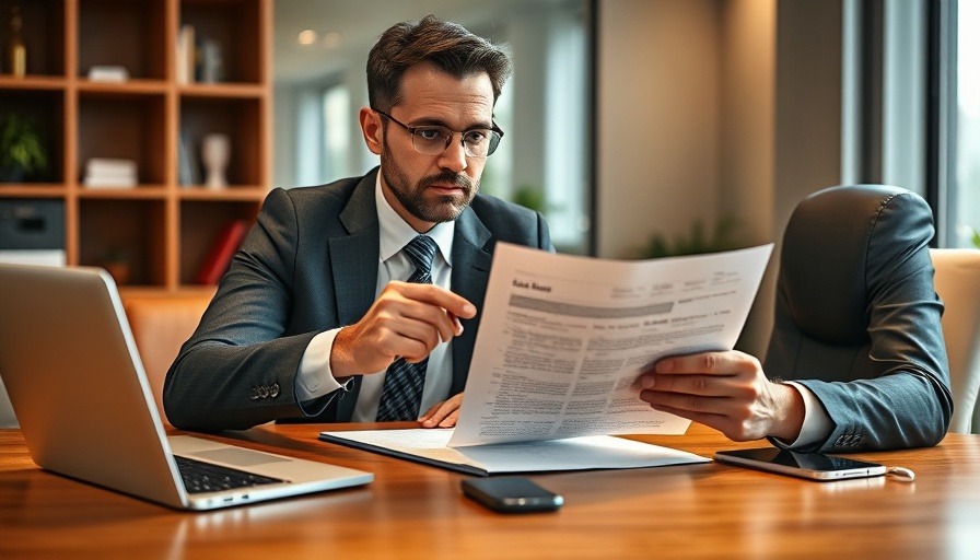 Businessman reviewing loan document with laptop, SBA loans types rates requirements.