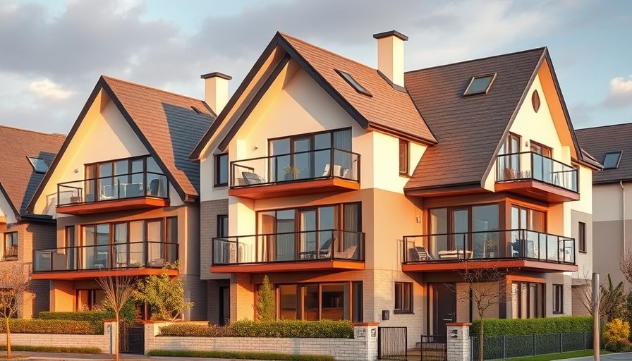 Modern townhouses showcasing new construction trends 2025 with steep roofs.