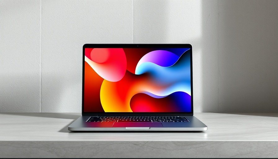 Laptop with no-code UX design tool on concrete desk.