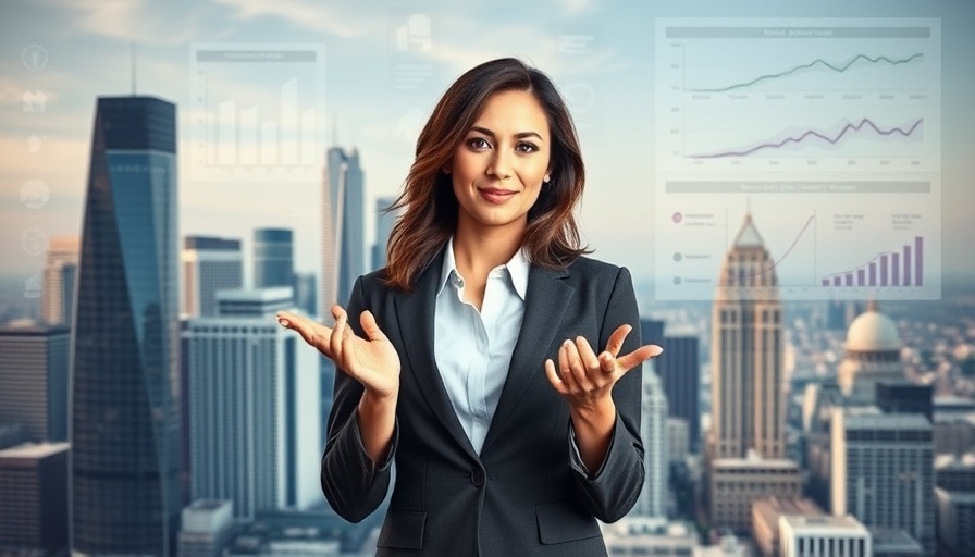 Influencer Marketing Agency CEOs Los Angeles cityscape with businesswoman pointing