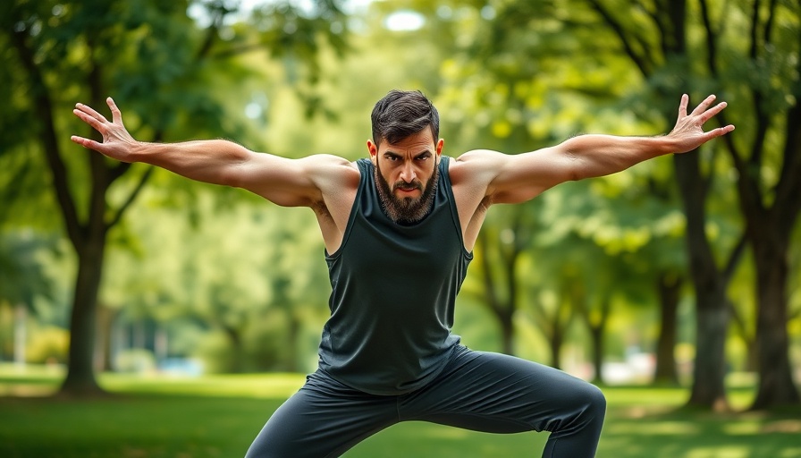 Man practicing yoga in park, embodying resilience.