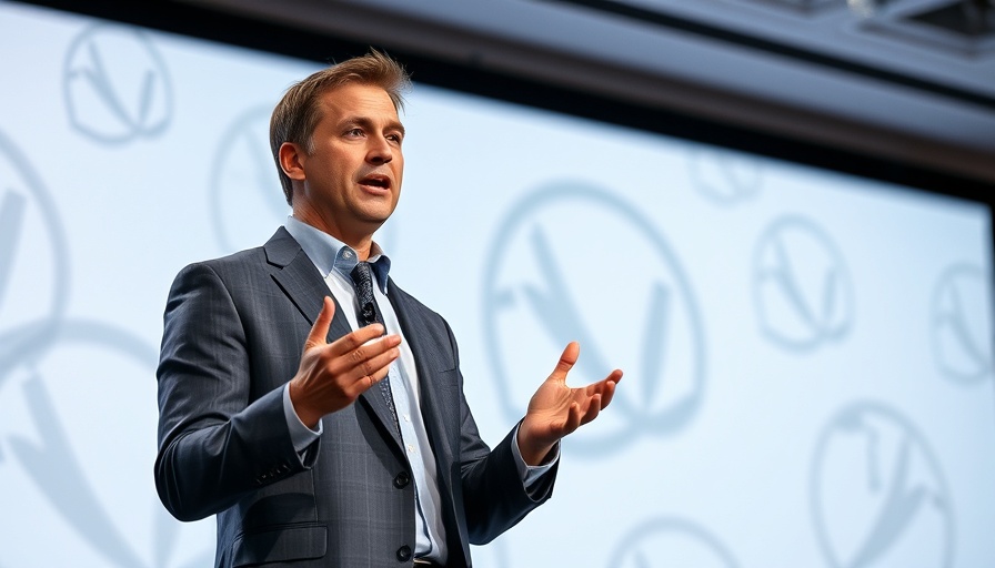 Man speaking at a conference, emphasizing safe superintelligence.