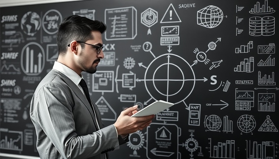 Businessman analyzing strategy diagram on chalkboard for Public Policy Implementation Management.