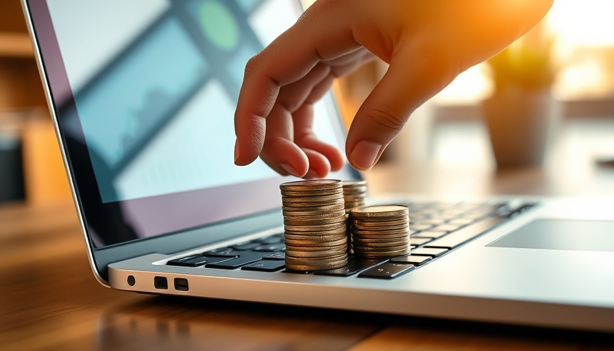 Asset-Based Lending concept with coins stacked on a laptop.