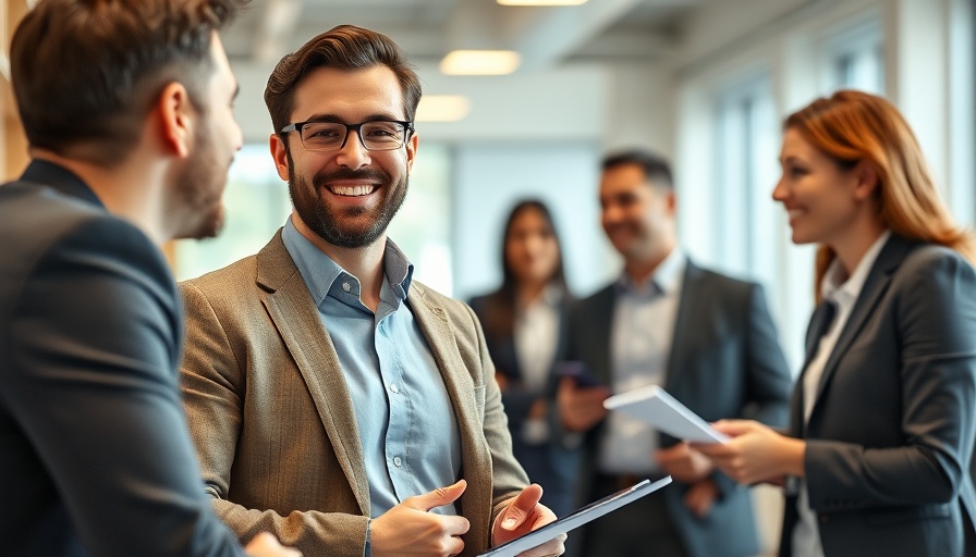 Business owner mastering roles with team in a modern office setting.