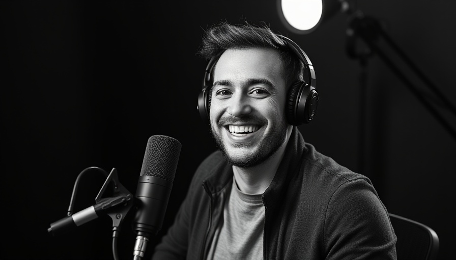 Charismatic podcast host engaging in a black studio setting.