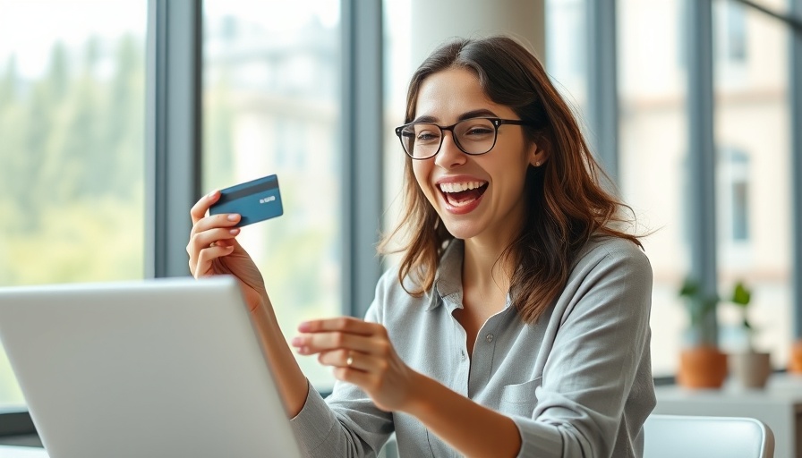 Joyful woman using laptop for international payroll services.