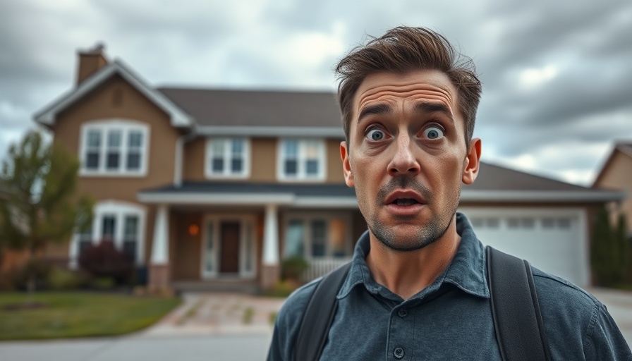 Shocked man in front of house, symbolizing 2025 mortgage delinquencies rise.