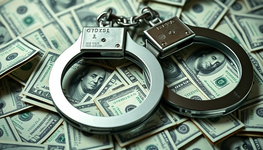 Handcuffs on hundred-dollar bills symbolizing financial crime.
