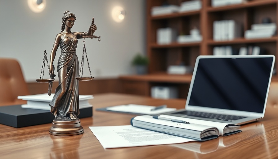 Office desk with legal statue and papers, representing Business Law Basics for Entrepreneurs.