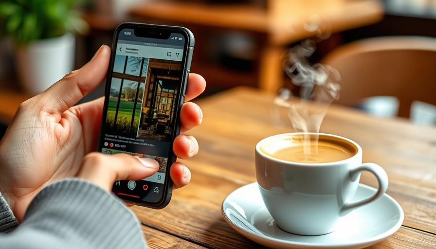 Close-up of smartphone with Instagram post next to coffee.