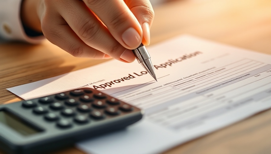 Loan application form approved with a pen and calculator.