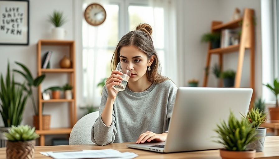 Young woman working on a laptop while drinking water, Substack Growth for Creators.