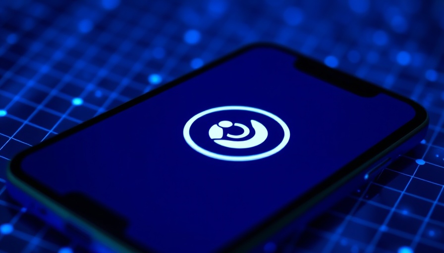 DeepSeek logo on smartphone over digital grid, tech theme.