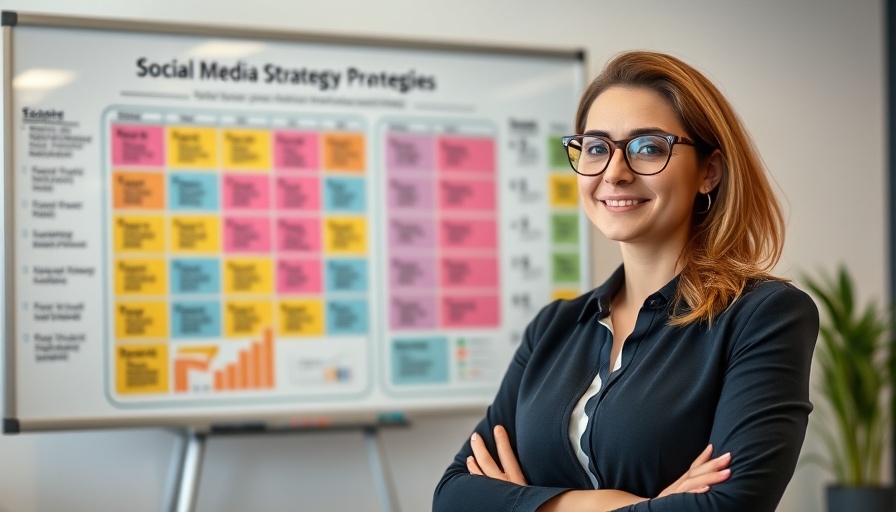 Confident woman presenting social media marketing strategies for SaaS.