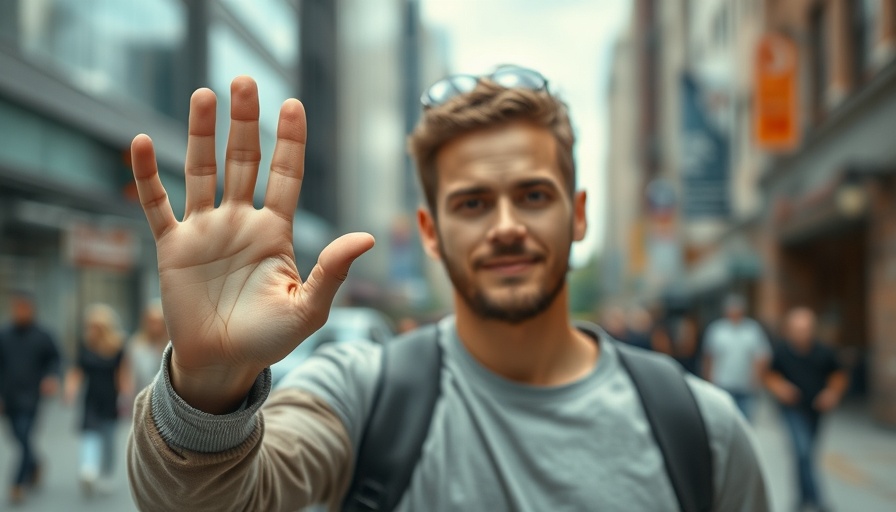 Unknown person waving in a blurred background scene.