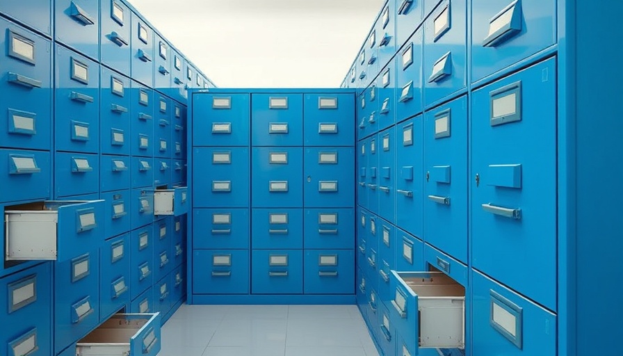 Organized blue filing cabinets representing LlamaIndex cloud service.