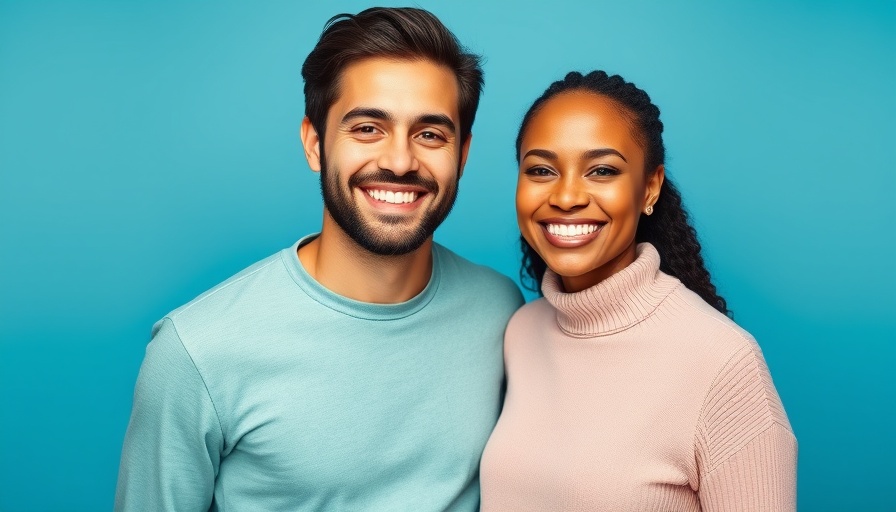 Smiling man and woman discussing BRRRR strategy against blue background.