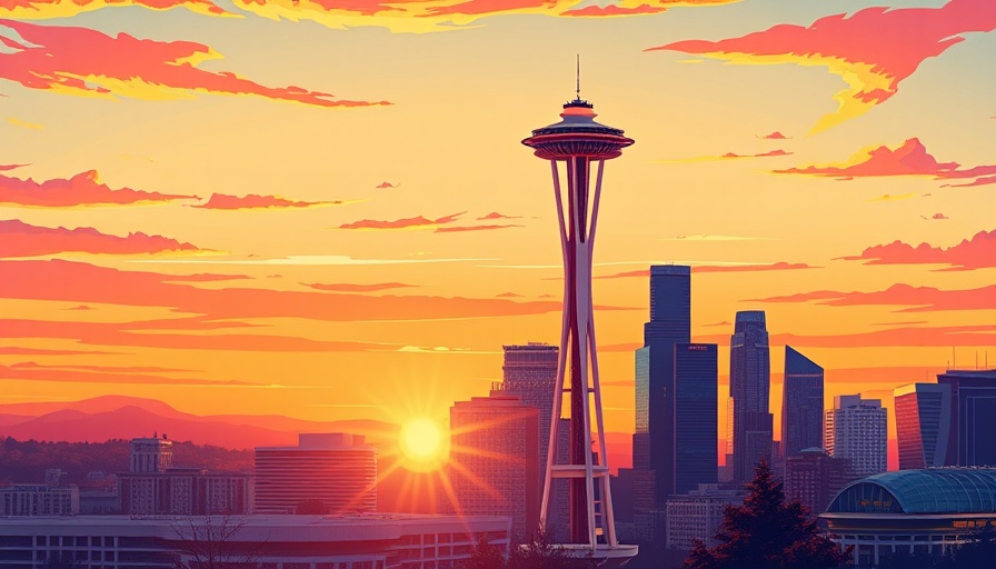 Seattle Space Needle illustration, social media marketing focus.