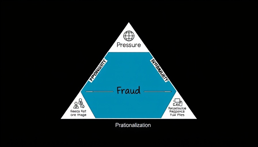 Illustrated fraud triangle chart with pressure, opportunity, rationalization.