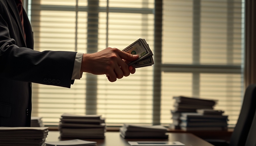 Business Loan Broker exchanging money in office setting.