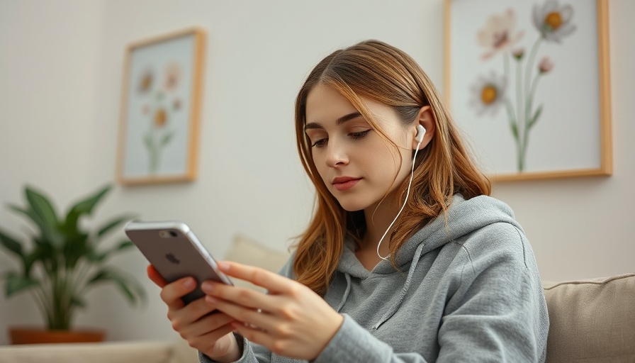 Young woman pondering Instagram caption ideas indoors.