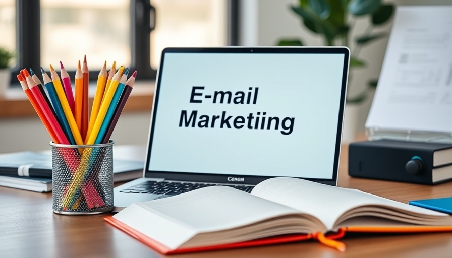 Real estate email marketing templates on laptop in modern office.