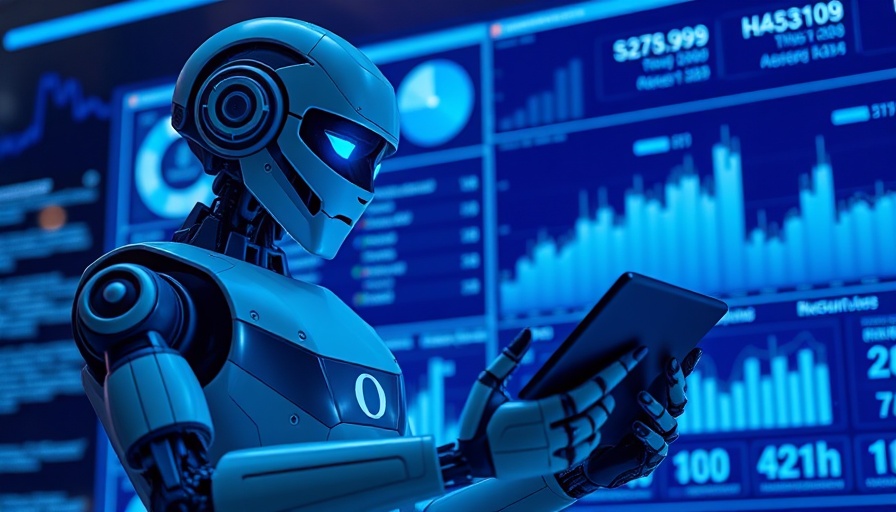 AI in digital marketing strategies illustrated by futuristic robot with tablet.