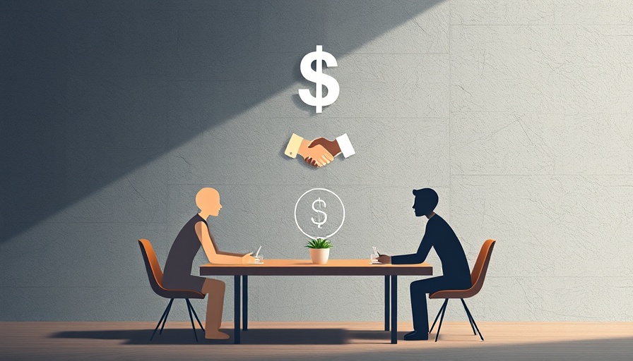 Business negotiation symbols with handshake and dollar sign illustration.