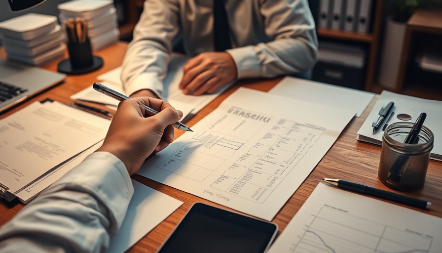 A person's hands taking notes at a desk, highlighting business plans.