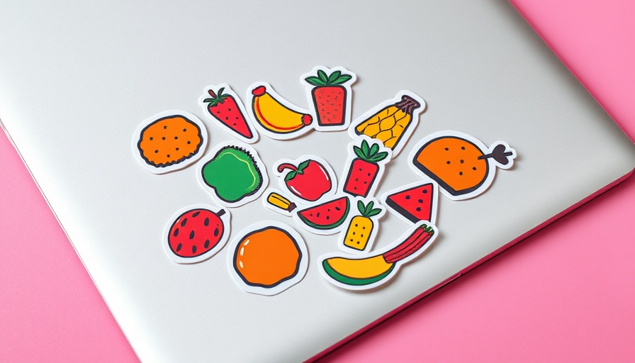 Vibrant food stickers on a laptop, showcasing creative Instagram advertising strategies.