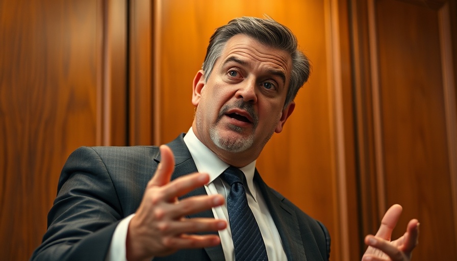 Man discussing AI espionage threats passionately during a formal meeting.