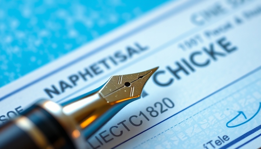 Detailed image of a fountain pen on a cashier's check.