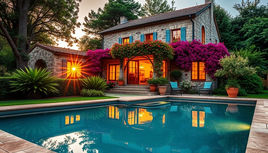 Charming stone villa at sunset, ideal for short-term rental investing.