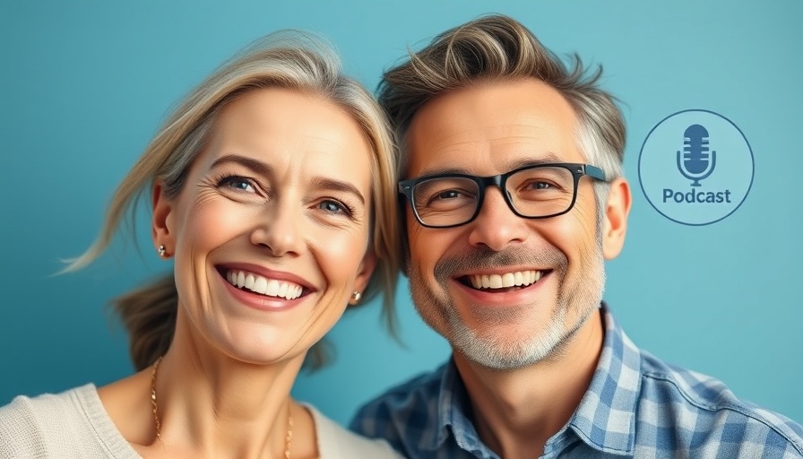 Happy individuals discussing real estate investment, podcast setting.