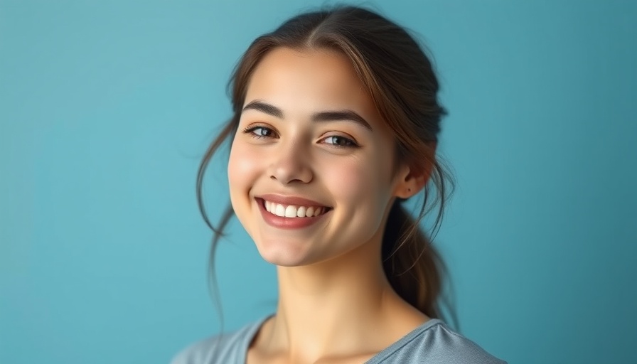 Smiling young woman portrait, blue gradient background, Hands-Off Real Estate Investing.