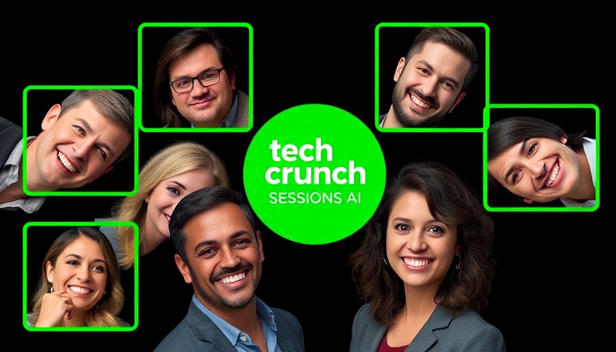 Diverse professionals in circular frames for TechCrunch Sessions AI.