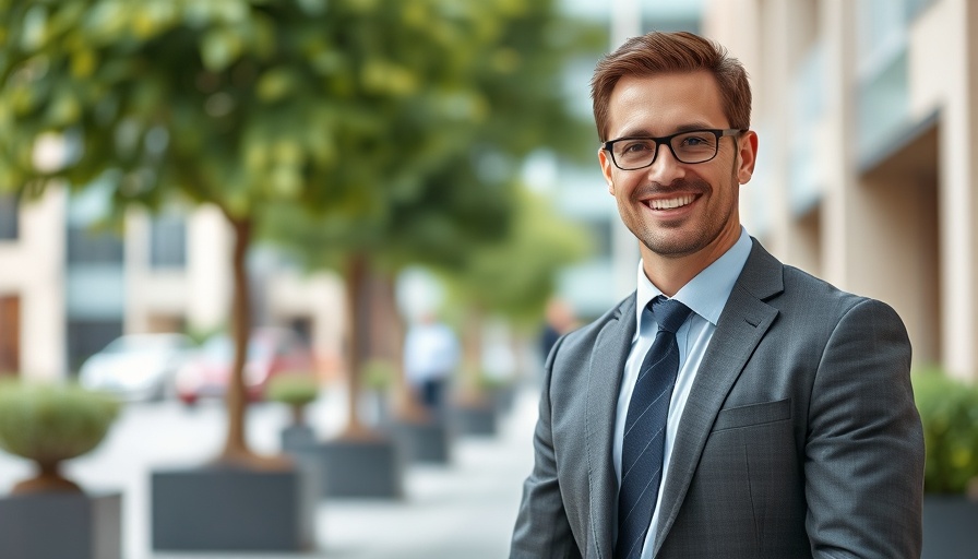 Spangle AI e-commerce startup professional smiling outdoors, urban setting.