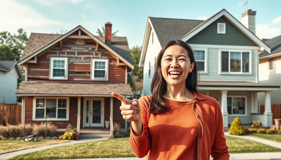 Smiling woman highlighting home renovation benefits in real estate.