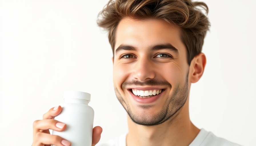 Young man promoting supplements for influencer marketing.