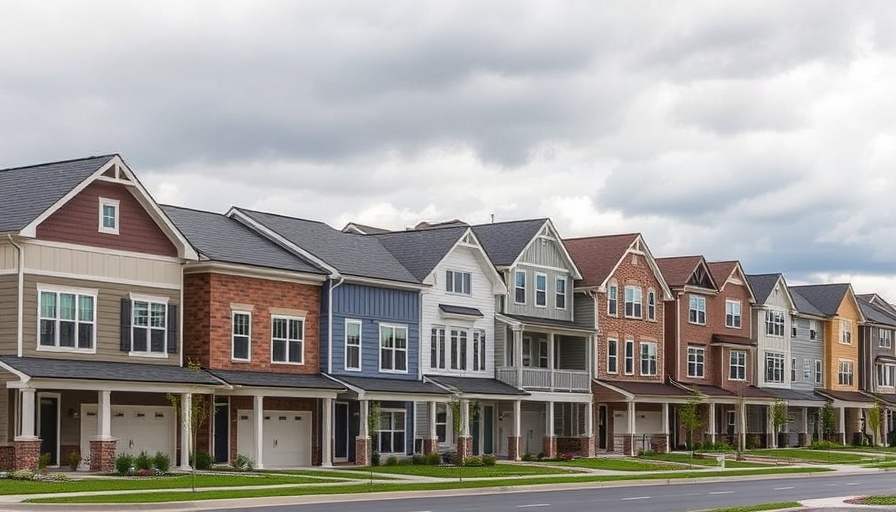 Save up to 20% on new construction homes on a modern suburban street.