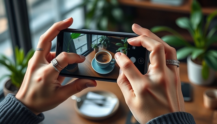 Close-up of hands photographing coffee, showcasing effective Pinterest strategies.