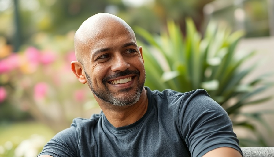 Smiling man during quarterly audit check-in, outdoor setting.