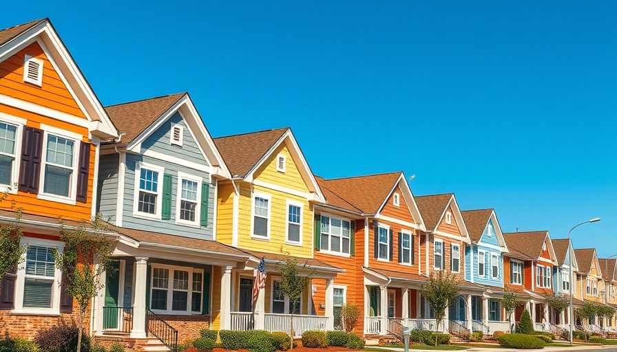 Charming suburban townhouses with colorful facades under a clear sky.