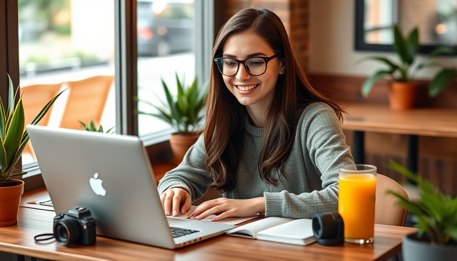 Smiling woman using laptop at cafe, exploring best free accounting software